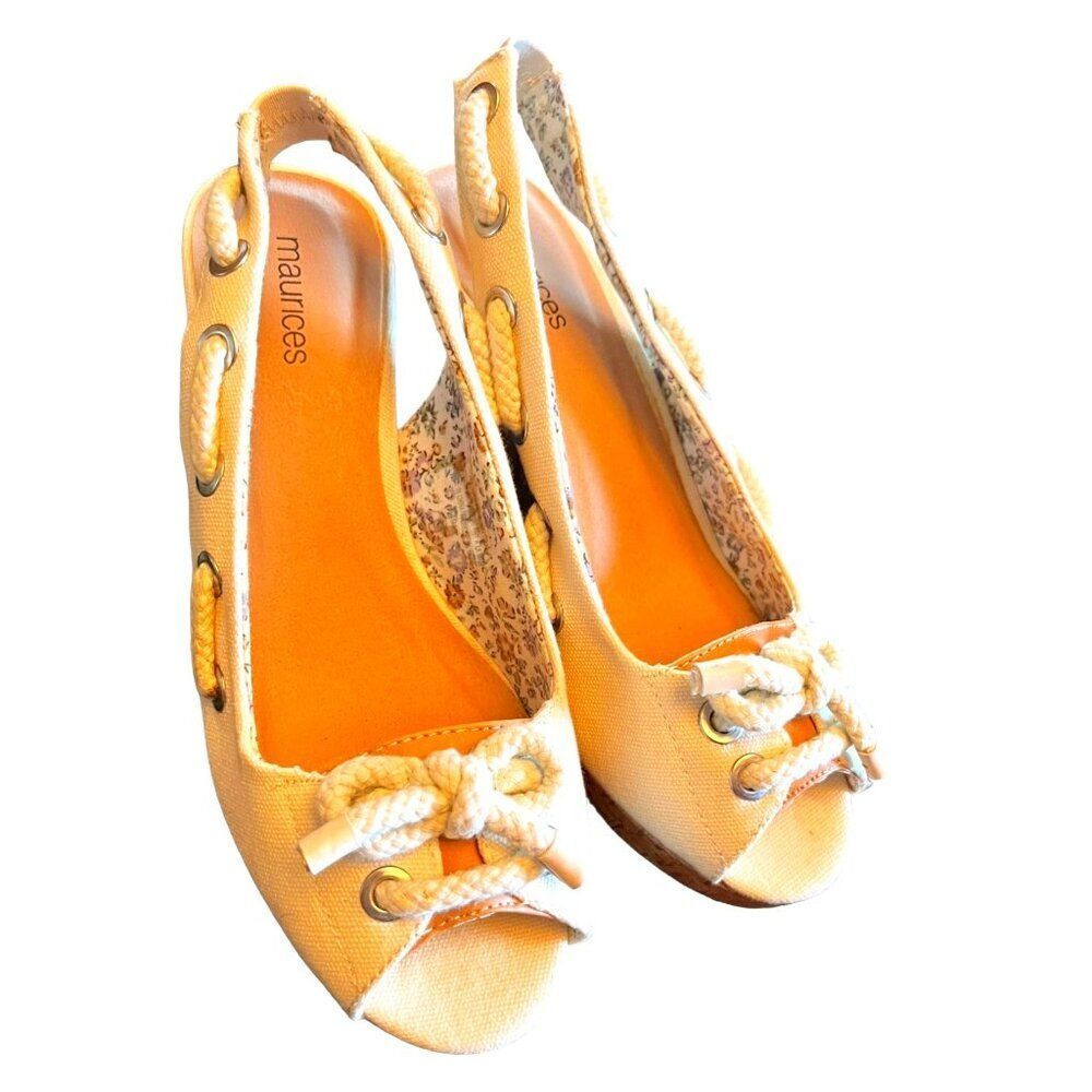 Maurice's Beige Top‎ Sider Wedge Open Toe Sandals Women's Size 9